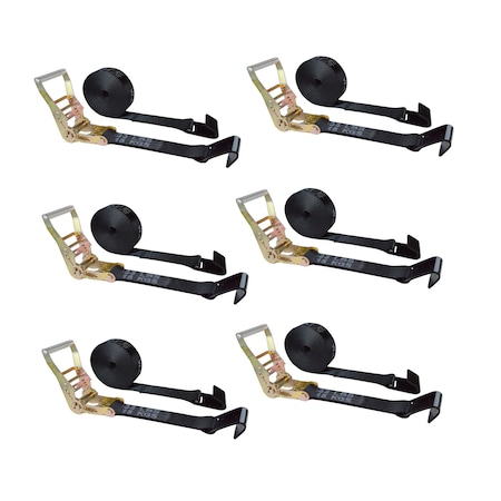 Tie 4 Safe 2" x 30' Ratchet Tie Downs w/ Flat Hooks, WLL, 3,333 lbs., PK6 RT04C-530-M11N-BLK-6